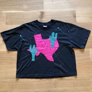 Vintage Single Stitch T Shirt Womens Medium Embroidered Texas Cactus 90s